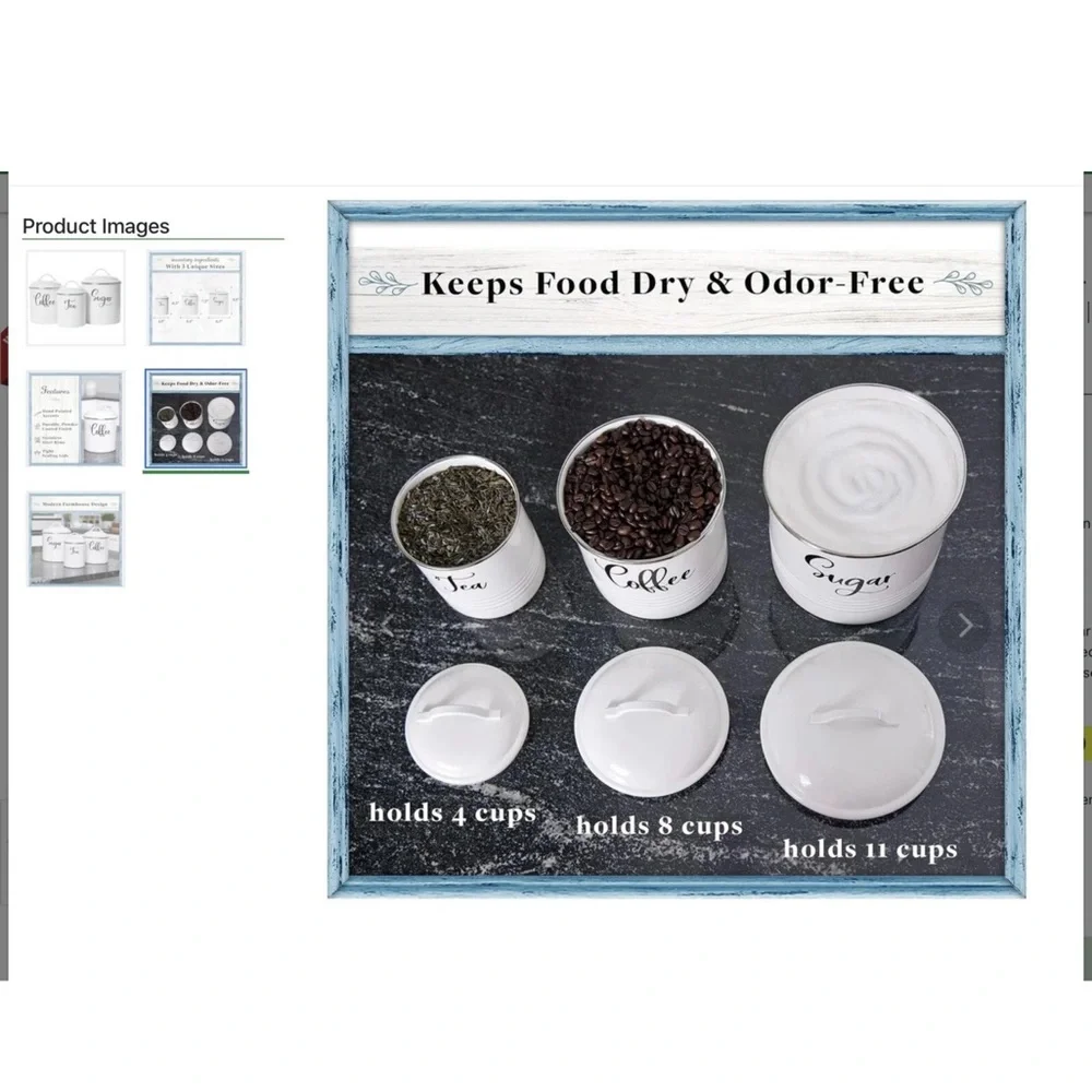 Home Acre Designs Kitchen Canisters Set of 3 Airtight Tea, Sugar, Coffee - Picture 4 of 5